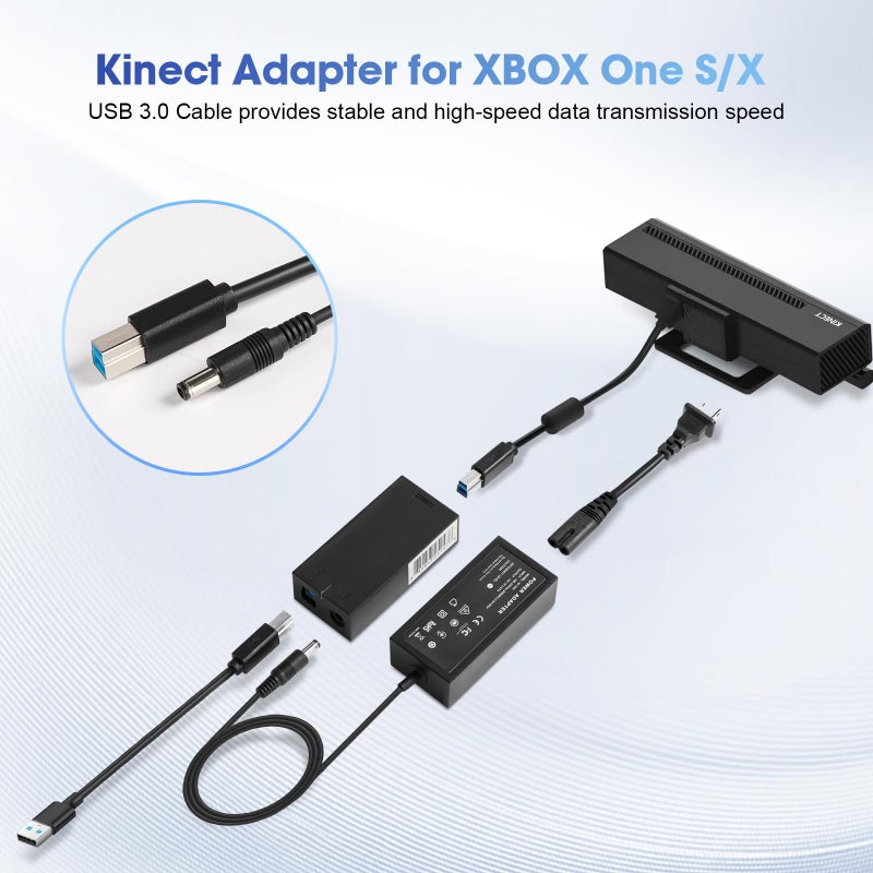 E EGOWAY Kinect Adapter for Xbox One S, Xbox One X, and Windows 10/8.1/8 PC Kinect 2.0 3.0 Sensor AC Adapter Power Supply - Image 4
